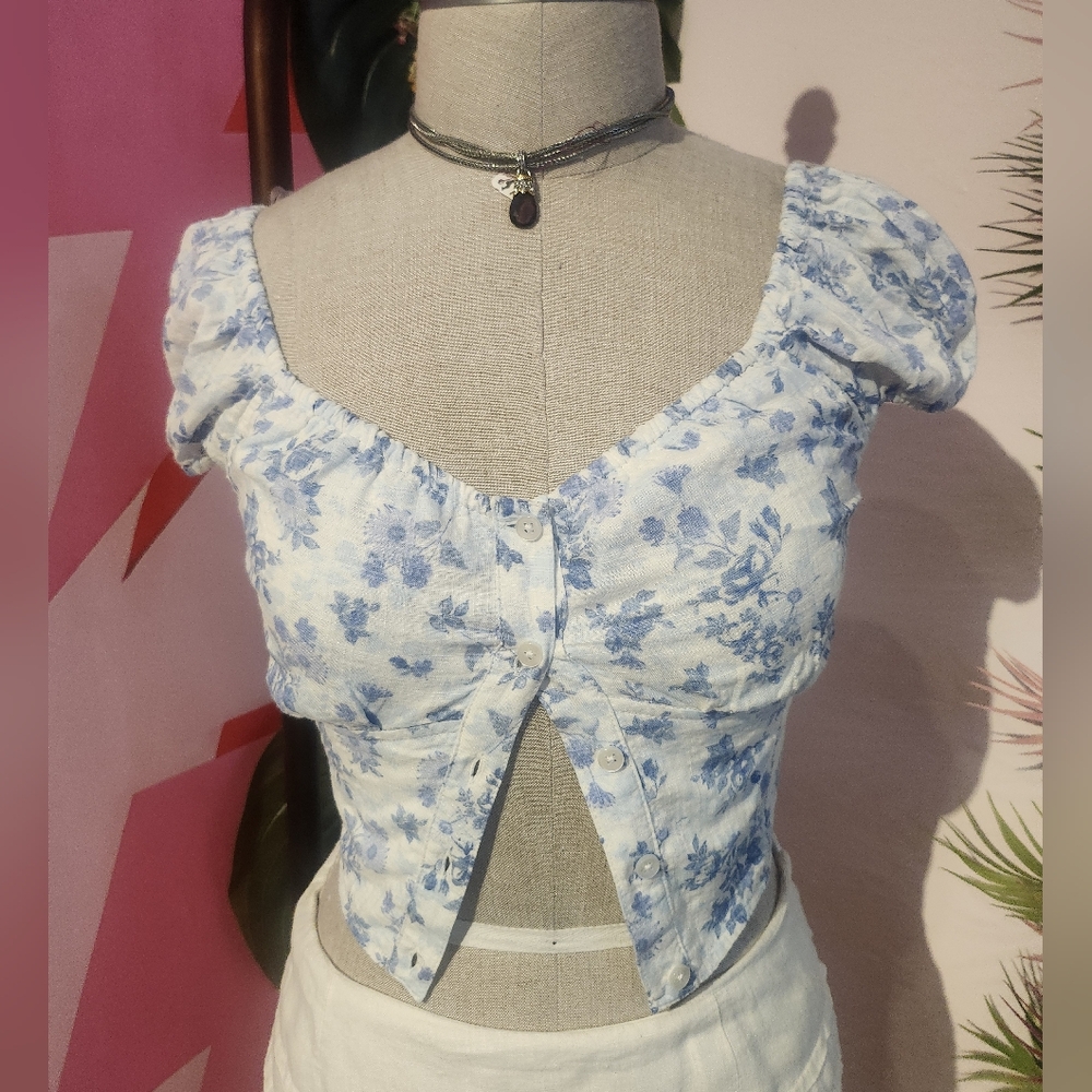 Floral BabyBlue and white Blouse